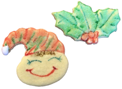 Decorated Elf and Holly Cutout cookies