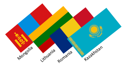 Flags of Mongolia, Lithuania, Romania, and Kazakhstan