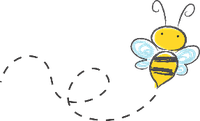 Drawing of a flying beewith a dotted line flight trail