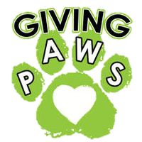Green paw print with the words Giving PAWS